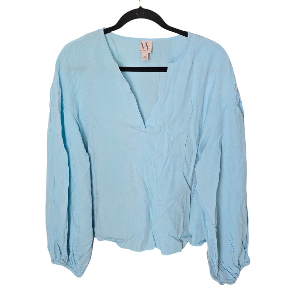 Worthington Light Blue V Neck Balloon Sleeve Blouse XL